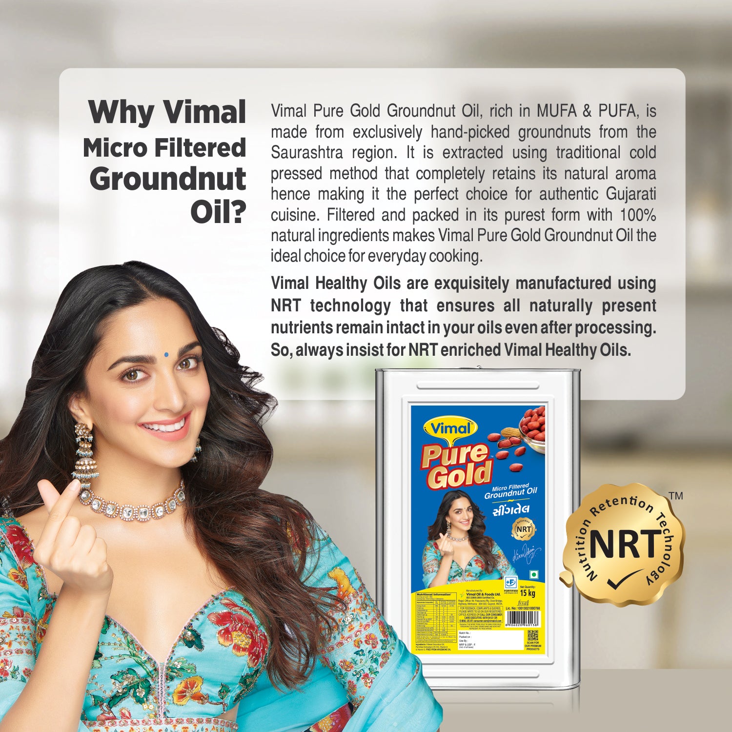 Vimal Pure Gold Micro-Filtered Groundnut Oil | 15 KG Tin