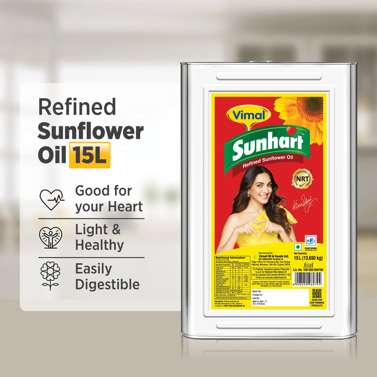 Vimal Sunhart Refined Sunflower Oil | 15 KG Tin
