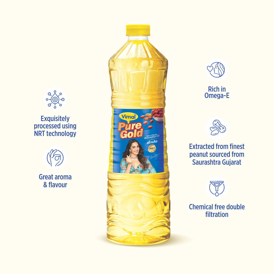 Vimal Pure Gold Micro-Filtered Groundnut Oil | 1-L Bottle
