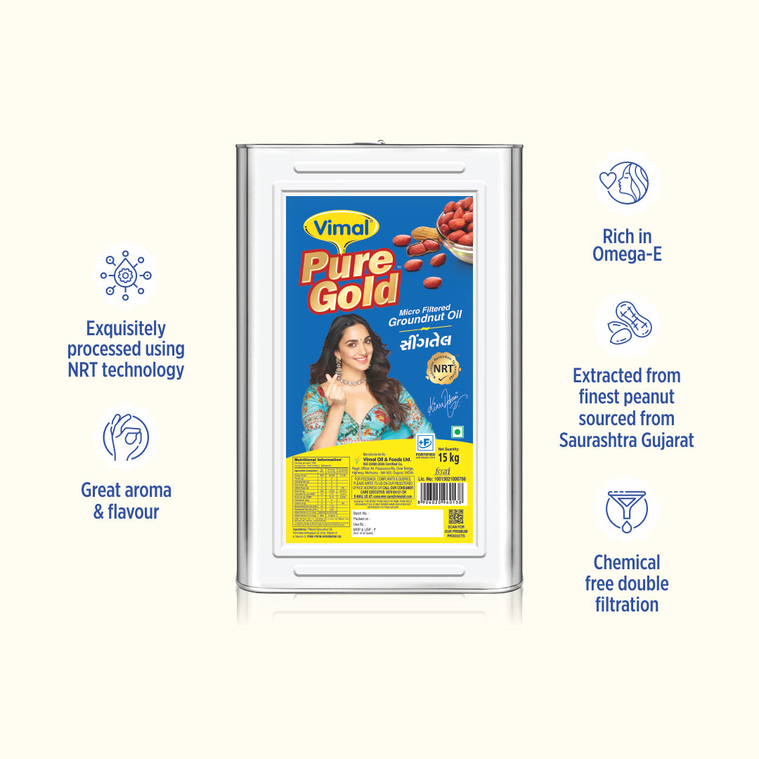 Vimal Pure Gold Micro-Filtered Groundnut Oil | 15 KG Tin