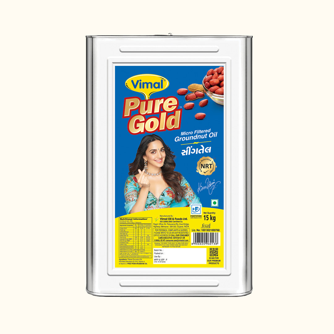 Vimal Pure Gold Micro-Filtered Groundnut Oil | 15 KG Tin