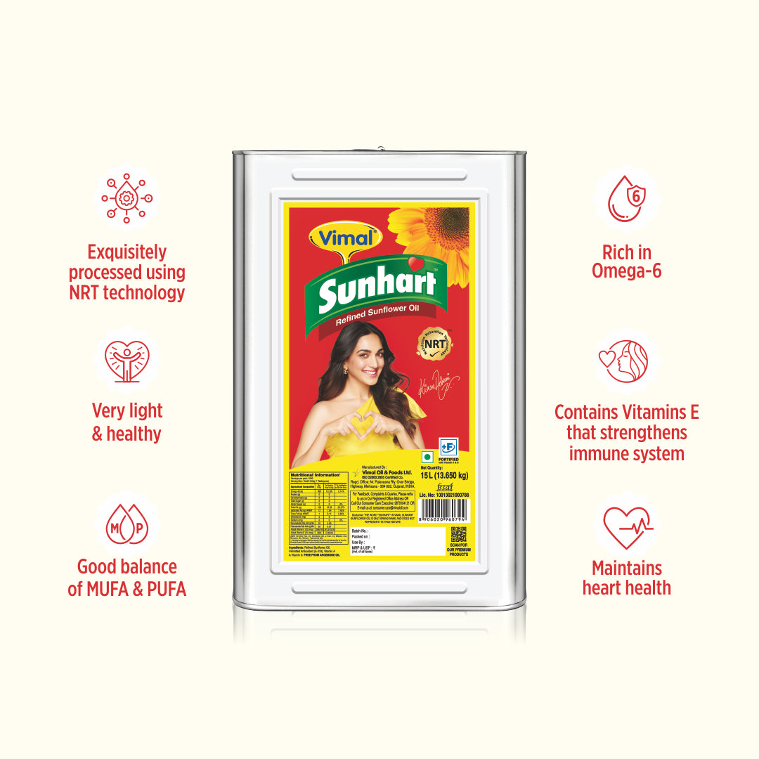 Vimal Sunhart Refined Sunflower Oil | 15 KG Tin