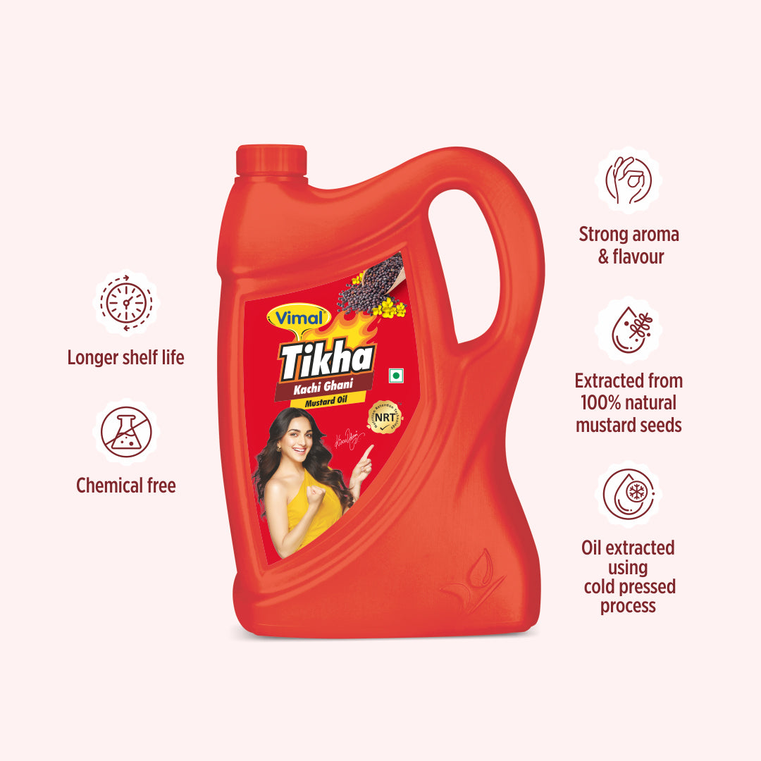 Vimal Tikha Kachi Ghani Mustard Oil | 5-L Jar